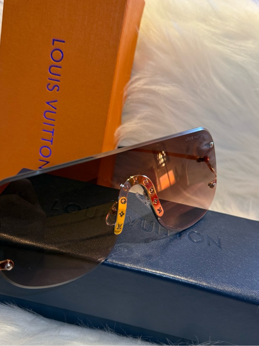 Louis Vuitton Brown Gradient Shield Sunglasses with Gold Accents